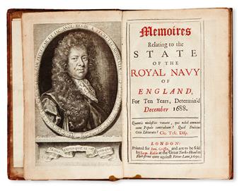 PEPYS, SAMUEL. Memoires relating to the State of the Royal Navy of England.  1690.  With a 1675 Letter Signed from Pepys.